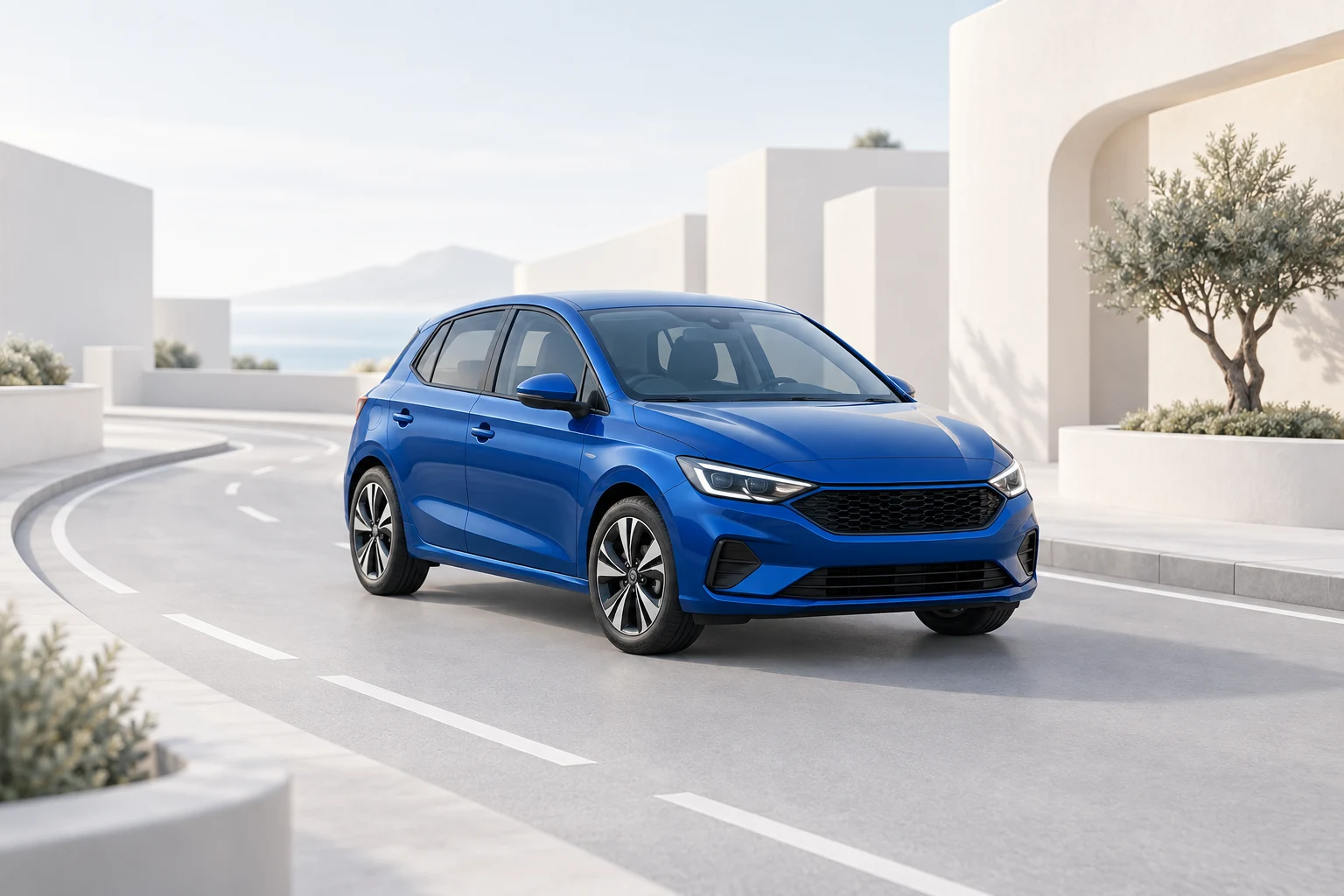 Illustration of a blue car in a calm practice setting