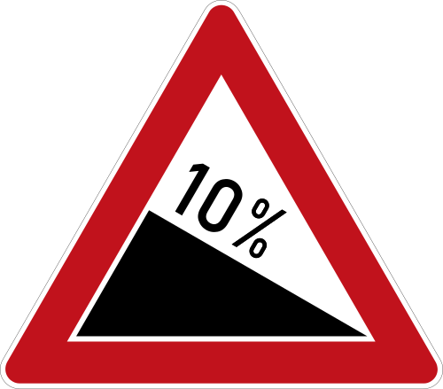 الإشارة 108-10: منحدر شديد (10 %)