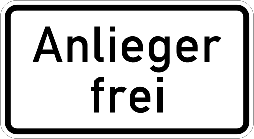 اللوحة الإضافية 1020-30: يُستثنى المعنيون بالطريق (Anlieger frei)